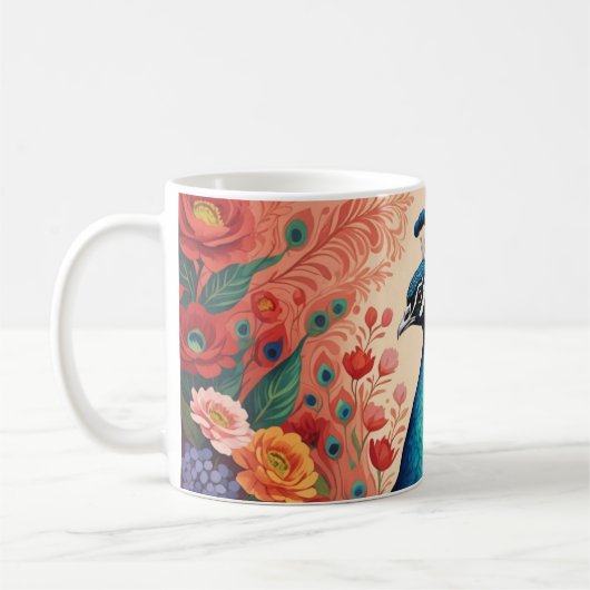 クジャクと花 コーヒーマグカップ (左)