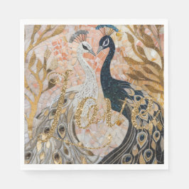 クジャクのゴールドグリッター ラブ ブラッシュ ローズ スタンダードランチョンナプキン