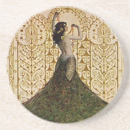 クジャクのスカートをはいた女性 コースター (正面)