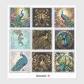 クジャクのステッカー9セット シール (シート)