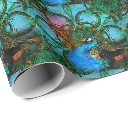 クジャクのタイル紙 ラッピングペーパー (ロールコーナー)