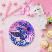 クジャクの和傘 桜 ペーパープレート (パーティー)