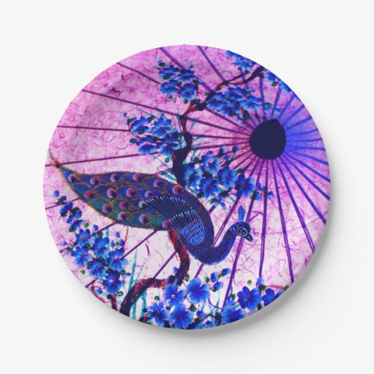 クジャクの和傘 桜 ペーパープレート (正面)