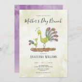 クジャクの水彩母の日のブランチ 招待状 (正面/裏面)