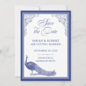 クジャクの結婚式延期カード 招待状 (正面)