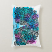 クジャクの美しい手描き鳥は、多くのデットから成る アクセントクッション (正面(垂直))