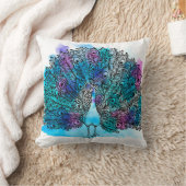 クジャクの美しい手描き鳥は、多くのデットから成る クッション (ブランケット)