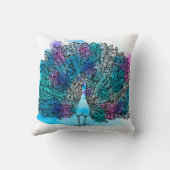 クジャクの美しい手描き鳥は、多くのデットから成る クッション (裏面)