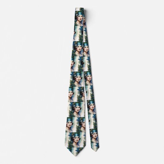 クジャクの羽のネックタイを持つ美しい女性 ネクタイ (正面)