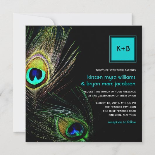 クジャクの羽の写真　結婚式　2 招待状 (正面)