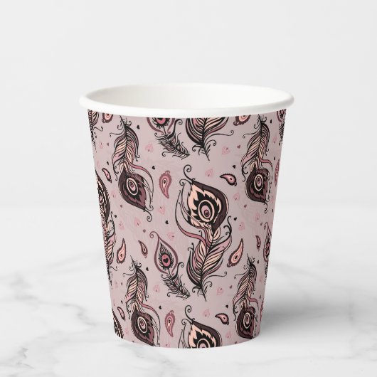 クジャクの羽の柄 紙コップ (正面)