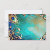 クジャクの羽の青い金ゴールドのマーブルな背景 出欠カード (裏面)