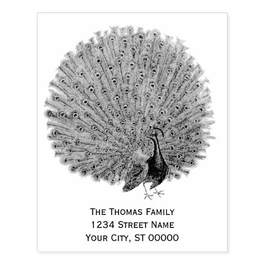 クジャクの羽を見せびらかす差出人住所 ラバースタンプ (インプリント)