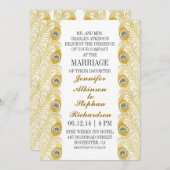 クジャクの羽クラシック白結婚式招待状 招待状 (正面/裏面)