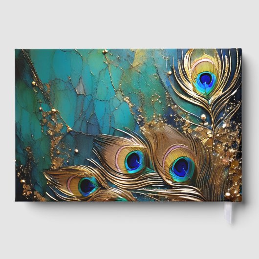 クジャクの羽プルーム金ゴールド箔の散り散り ゲストブック (裏面)