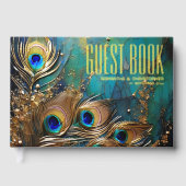 クジャクの羽プルーム金ゴールド箔の散り散り ゲストブック (正面)