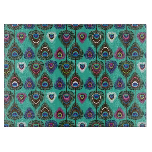 クジャクの羽毛のかわいい模様 カッティングボード (正面)