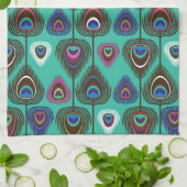 クジャクの羽毛のかわいい模様 キッチンタオル (折り畳み)