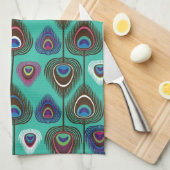 クジャクの羽毛のかわいい模様 キッチンタオル (四つ折り)