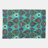クジャクの羽毛のかわいい模様 キッチンタオル (横)
