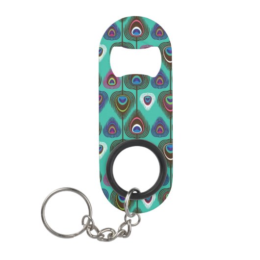 クジャクの羽毛のかわいい模様 キーホルダー栓抜き (正面)