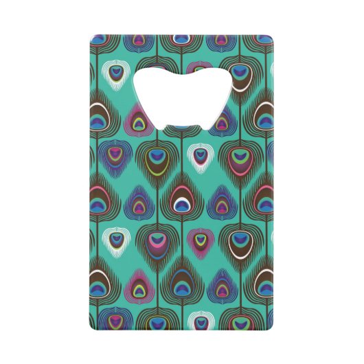 クジャクの羽毛のかわいい模様 クレジットカード栓抜き (正面)