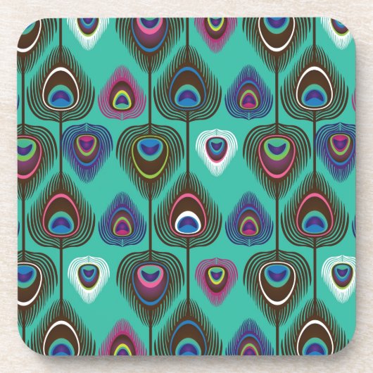 クジャクの羽毛のかわいい模様 コースター (正面)