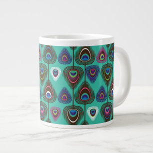 クジャクの羽毛のかわいい模様 ジャンボコーヒーマグカップ