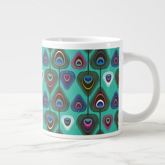 クジャクの羽毛のかわいい模様 ジャンボコーヒーマグカップ (右)