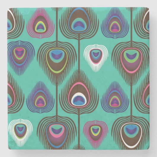 クジャクの羽毛のかわいい模様 ストーンコースター (正面)