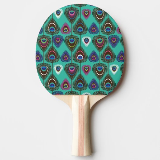 クジャクの羽毛のかわいい模様 卓球ラケット (正面)