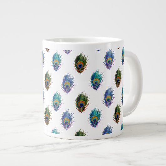 クジャクの羽毛模様 ジャンボコーヒーマグカップ (正面右)