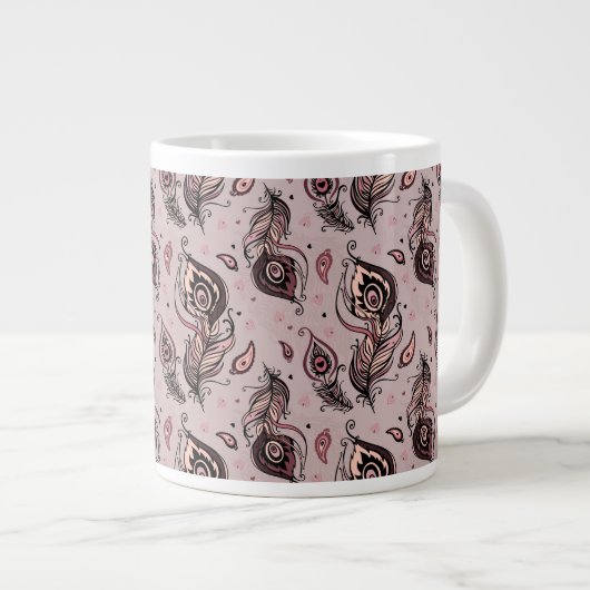 クジャクの羽毛模様 ジャンボコーヒーマグカップ (正面右)