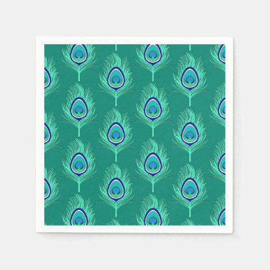 クジャクの羽，アクアオンターコイズ/クジャク スタンダードカクテルナプキン (正面)
