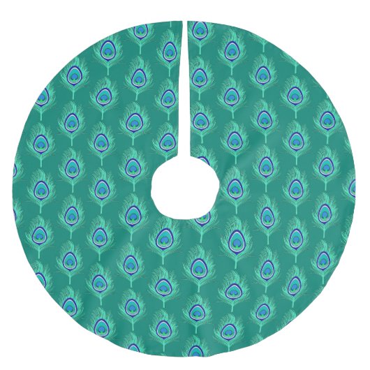 クジャクの羽，アクアオンターコイズ/クジャク ブラッシュドポリエステルツリースカート (正面)