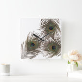 クジャクの羽 スクエア壁時計 (ホーム)