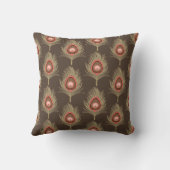 クジャクの羽，ダークチョコレートブラウンのベージュ クッション (裏面)