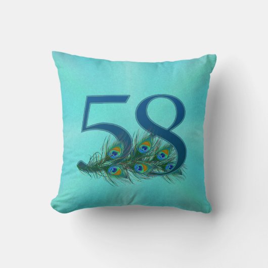 クジャクの羽 58 誕生日記念日マイルストーン クッション (正面)