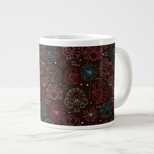 クジャクの花インド壁紙ヴィンテージ ジャンボコーヒーマグカップ (正面右)