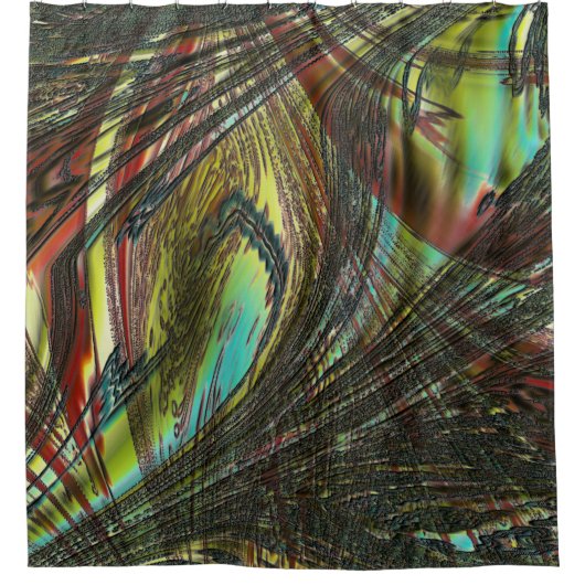 クジャクの黒い十字の羽 シャワーカーテン (正面)