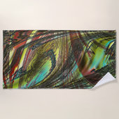 クジャクの黒い十字の羽 ビーチタオル (正面)