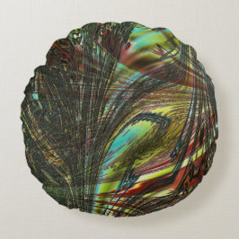 クジャクの黒い十字の羽 ラウンドクッション