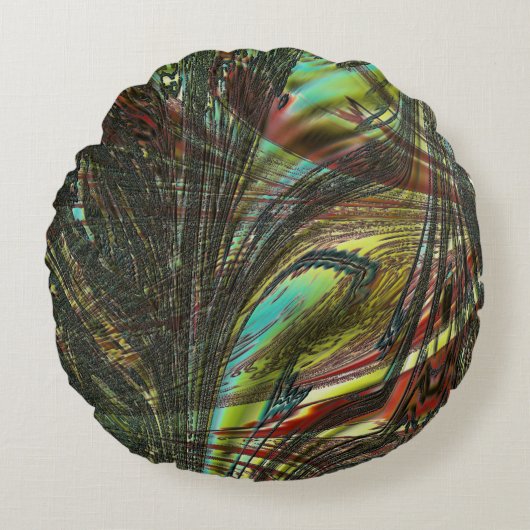 クジャクの黒い十字の羽 ラウンドクッション (正面)