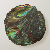 クジャクの黒い十字の羽 ラウンドクッション (裏面)