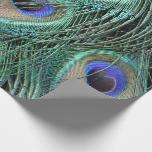 クジャクは大きい青い目に羽をつけます ラッピングペーパー (角)