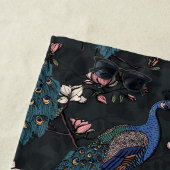 クジャクスタイリッシュと花の花嫁メイドブラック ビーチタオル (インサイチュ)