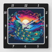 クジャク威厳のあるグロー スクエア壁時計 (正面)