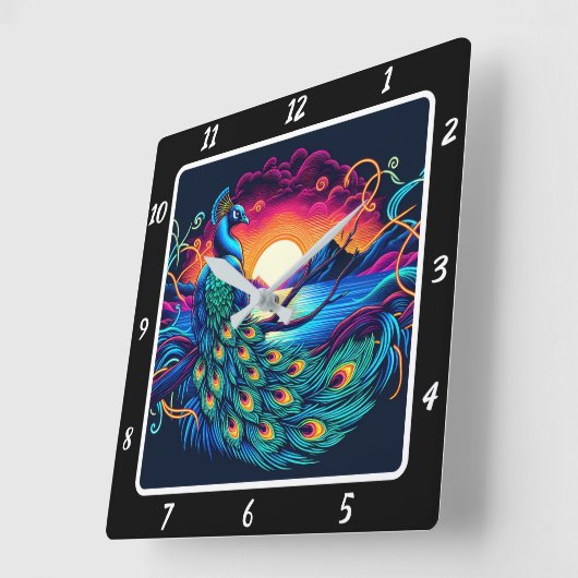 クジャク威厳のあるグロー スクエア壁時計 (傾斜)