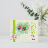 クジャク羽根玉ハート結婚のテーブル番号 ポストカード (スタンド正面)