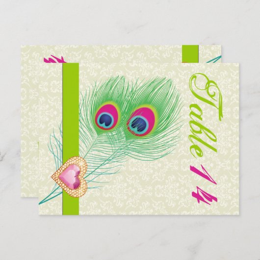 クジャク羽根玉ハート結婚のテーブル番号 ポストカード (正面/裏面)